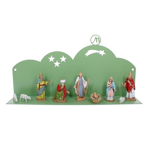 Moranduzzo - Moderne Krippe für Wand oder Dekoration, Set mit 9 Figuren 6,5 cm, Metallständer 30 x 5 x 10 cm (grün) von Moranduzzo