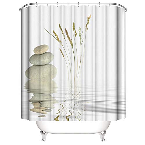 Morbuy 3D Digitaldruck Duschvorhang, Top Qualität Schimmelresistenter und Wasserabweisend Shower Curtain Waschbar Mit 12 Duschvorhangringen 100% Polyester (120x180cm,weißer Stein) von Morbuy