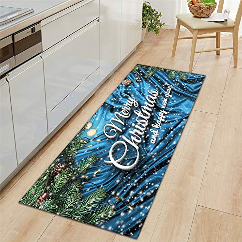 Morbuy 3D Weihnachten Teppiche Wohnzimmer Modern Innenbereich Küchenmatte, Mode Dekoration Teppich Schlafzimmer Garderobe rutschfest und Waschbar Praktische Fußabtreter (40x120cm,Blaues Tuch) von Morbuy