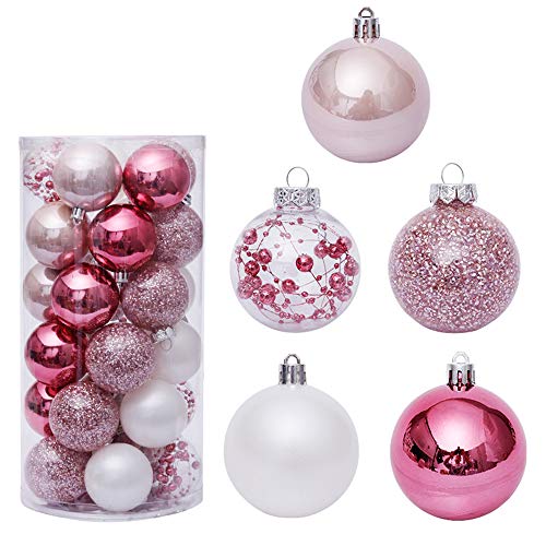 Baumkugeln 30 Stück Christbaumkugeln Weihnachtskugeln, Morbuy Kunststoff Weihnachtsbaumkugeln Plastik Bruchsicher, Weihnachtsbaumschmuck Weihnachtsdeko (Rosa) von Morbuy