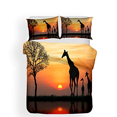 Morbuy Bettbezug Bettwäsche Set, 3D Afrikanische Tiere Giraffe Drucken Bettwäsche-Set Deluxe Mikrofaser Weiche mit Reißverschluss Bettbezug und Kissenbezüge (135x200cm -2pcs,DREI Giraffen) von Morbuy