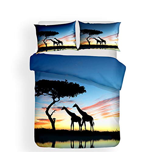 Morbuy Bettbezug Bettwäsche Set, 3D Afrikanische Tiere Giraffe Drucken Bettwäsche-Set Deluxe Mikrofaser Weiche mit Reißverschluss Bettbezug und Kissenbezüge (135x200cm -2pcs,Partner) von Morbuy