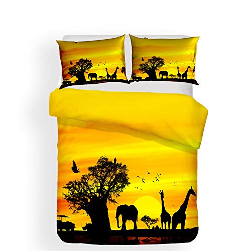 Morbuy Bettbezug Bettwäsche Set, 3D Afrikanische Tierwelt Giraffe Drucken Bettwäsche-Set Deluxe Mikrofaser Weiche mit Reißverschluss Bettbezug und Kissenbezüge (135x200cm-2pcs,Tierwanderung) von Morbuy