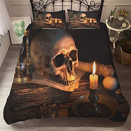 Morbuy Bettbezug Bettwäsche Set Dunkle Serie, Weiche Mikrofaser 3D Gothic Horror Schädel Drucken Bettwäsche Set mit Reißverschluss Bettbezug und Kissenbezüge (135x200cm-2pcs,Vanitas Schädel) von Morbuy