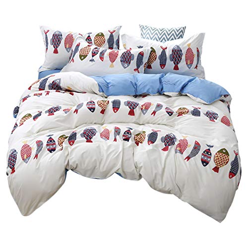 Bettwäsche Bettbezug Set, Morbuy Super Weiche Atmungsaktive Hypoallergen Mikrofaser Nordisch Bettgarnitur Bettwäsche-Set 3-teilig mit Reißverschluss 2 Kissenbezüge (220x240cm,Fisch) von Morbuy -Shop