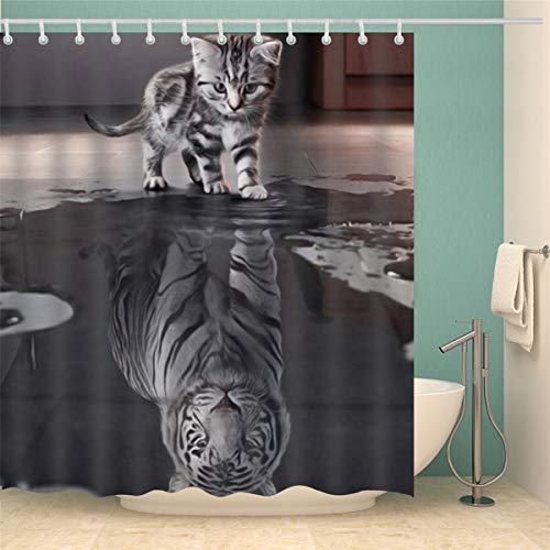 Morbuy Duschvorhang, 3D Digitaldruck Top Qualität Schimmelresistenter und Wasserabweisend Shower Curtain Waschbar Mit 12 Duschvorhangringen 100% Polyester (180x180cm,Katze Tiger) von Morbuy