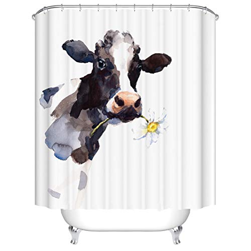 Duschvorhang, Morbuy 3D Digitaldruck Top Qualität Schimmelresistenter und Wasserabweisend Shower Curtain Waschbar Mit 12 Duschvorhangringen 100% Polyester (180x180cm,Kuh) von Morbuy