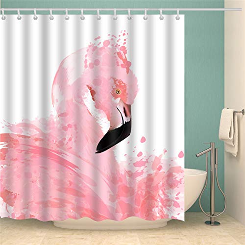 Morbuy Duschvorhang, 3D Digitaldruck Top Qualität Schimmelresistenter und Wasserabweisend Shower Curtain Waschbar Mit 12 Duschvorhangringen 100% Polyester (180x200cm,Flamingo) von Morbuy