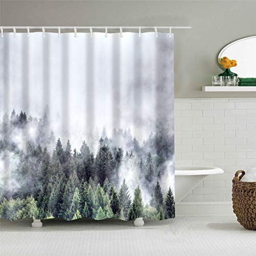 Morbuy Duschvorhang, 3D Digitaldruck Top Qualität Schimmelresistenter und Wasserabweisend Shower Curtain Waschbar Mit 12 Duschvorhangringen 100% Polyester (180x200cm,Nebelig) von Morbuy