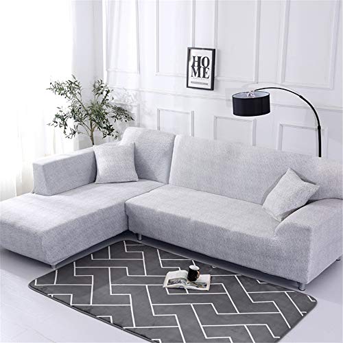 Morbuy Elastisch Sofa Überwürfe Sofabezug, Ecksofa L Form Stretch Antirutsch Armlehnen Plain Einfach Sofahusse Sofa Abdeckung Hussen für Sofa Couchbezug Sesselbezug (2 Sitzer,Wasser grau) von Morbuy