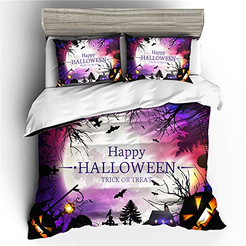 Morbuy Halloween Bettbezug Bettwäsche Set, 3D Drucken Bettwäsche-Set Junge Mädchen Deluxe Mikrofaser Weiche mit Reißverschluss Bettbezug und Kissenbezüge (135x200cm,Trick or Treat) von Morbuy