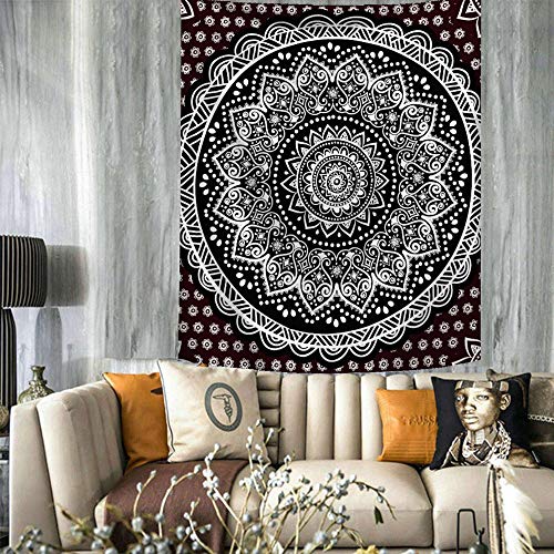 Morbuy Kreativ Tapisserie Böhmisches Mandala Neuheit Interessant, Dekor Wandteppich Tapestry Wandbehang aus Polyster Wandtuch Tischdecke Meditation Yogamatte (Klein (130 x 150cm),Schwarz) von Morbuy