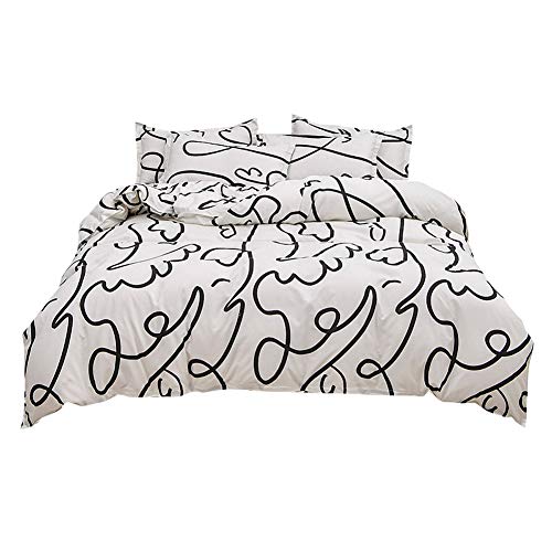 Morbuy Bettwäsche-Set 3 teilig - Geometrie Bettwäsche Set aus Mikrofaser mit Bettbezug und 2 x 50 * 75cm Kissenbezüge, Weiche Bettgarnitur for Kinder Erwachsene (200x200cm,weiß abstrakt) von Morbuy