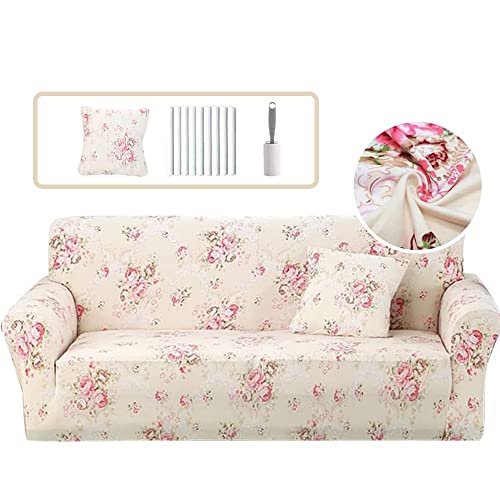 Morbuy Elastisch Sofa Überwürfe Sofabezug, Eleganter Jacquard Ecksofa L Form Stretch Antirutsch Armlehnen Sofahusse Abdeckung für Sofa Couchbezug Sesselbezug (3 Sitzer,Romantische Blumen) von Morbuy