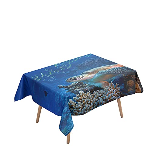 Morbuy Rechteckige Tischdecken, 3D Schildkröte Drucken Tischdecke Wasserdicht Abwaschbar Abwischbar Lotuseffekt Tischtuch für Dekoration Küchentisch Garten Outdoor (140x200cm,Koralle) von Morbuy