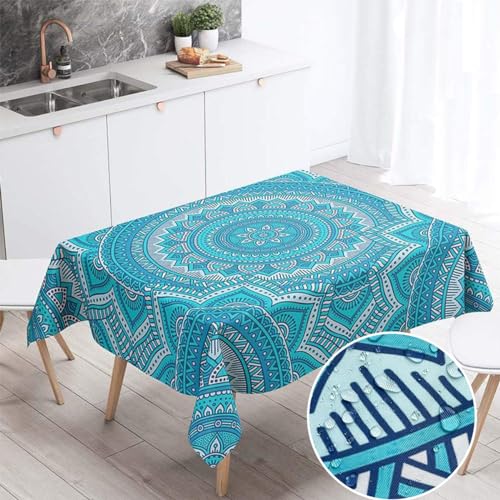 Morbuy Tischdecke Rechteckig 140 x 140 cm, Tischdecken Abwaschbar Lotuseffekt Eckig, Blau Mandala Tablecloths Outdoor Fleckschutz Tischwäsche für Küche Garten von Morbuy