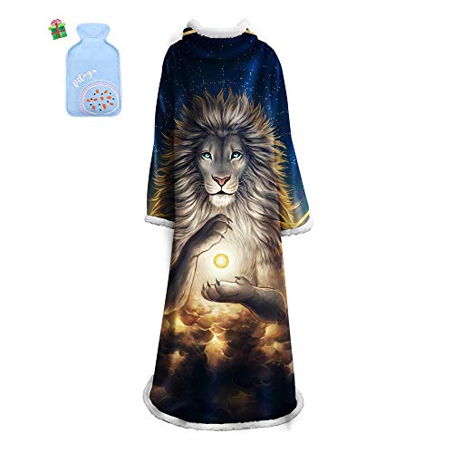 Morbuy Wearable Decke Mit Ärmeln Arme, Super Soft Warm Comfy Plüsch Ärmeln, TV Lazy Robe Decke Für Erwachsene Frauen Männer - Wolf Tiger 127cm x 178 cm (127cm x 178cm,Löwe) von Morbuy