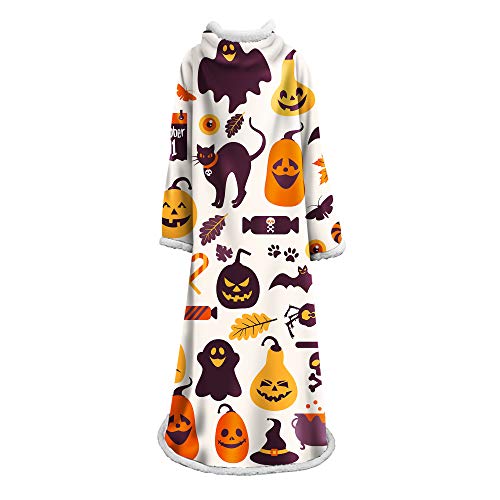 Morbuy Wearable Decke Mit Ärmeln Arme Halloween, 3D Gedruckt Super Soft Warm Comfy Plüsch Ärmeln, TV Lazy Robe Decke Für Erwachsene Frauen Männer (127cm x 178cm,Kürbis) von Morbuy