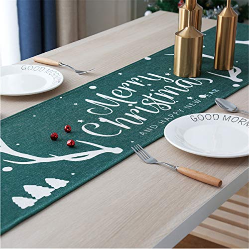 Morbuy Weihnachten Tischläufer, Tischläufer Läufer Tischdecke aus Baumwolle und Leinen Waschbar Tischdekoration Tischwäsche (30x180cm,Grün) von Morbuy