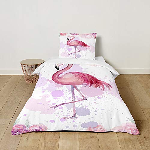 Morbuy Bettwäsche-Set für Kinder Mädchen Jungen, 3D Flamingo Drucken Mikrofaser Kinderbettwäsche Babybettwäsche Bettwäsche Set mit Kissenbezüge und Bettbezug (100x135cm+40x60cm,Tie dye) von Morbuy