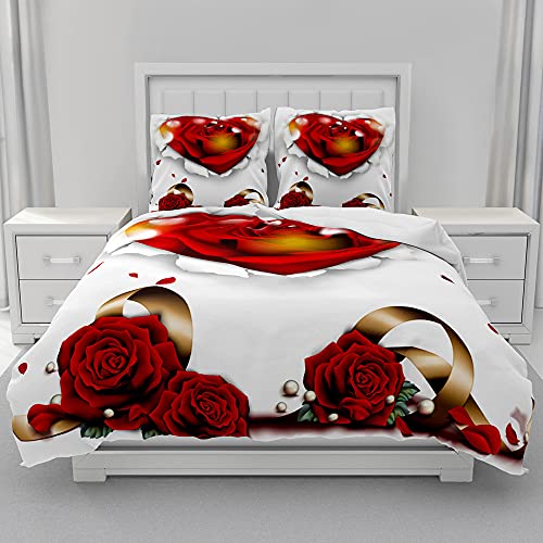 Morbuy Blumen Drucken Bettwäsche + Kissenbezug 80x80cm, Weiche Mikrofaser Bettwäsche-Set 3D Blume Bettwäsche Set Bettbezug Set mit Reißverschluss (135x200cm,Perle Rose) von Morbuy