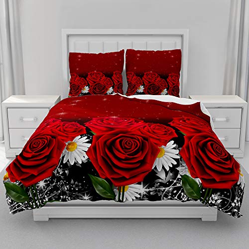 Morbuy Blumen Drucken Bettwäsche + Kissenbezug 80x80cm, Weiche Mikrofaser Bettwäsche-Set 3D Blume Bettwäsche Set Bettbezug Set mit Reißverschluss (200x200cm,Gänseblümchen) von Morbuy