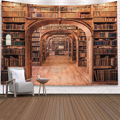 Morbuy Kreativ Tapisserie, 3D Bücherregal Hintergrund Dekor Wandteppich Tapestry Wandbehang aus Polyster Wandtuch Tischdecke Meditation Strandtuch Yogamatte (150x130cm,Bibliothek) von Morbuy