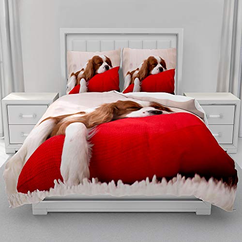 Morbuy Mikrofaser Bettwäsche + Kissenbezug 80x80cm, Hundedruck Bettwäsche-Set Bettwäsche Set für Erwachsene Kinder, Weiche Bettbezug Set mit Reißverschluss (135x200cm,Hetzen) von Morbuy