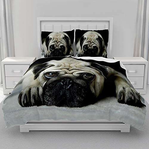 Morbuy Mikrofaser Bettwäsche + Kissenbezug 80x80cm, Hundedruck Bettwäsche-Set Bettwäsche Set für Erwachsene Kinder, Weiche Bettbezug Set mit Reißverschluss (135x200cm,Mops) von Morbuy