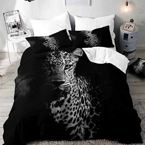 Morbuy 3D Leopard Drucken Bettbezug Bettwäsche Set - Erwachsene Kinder Bettwäsche-Set, Mikrofaser Weiche Bettbezug mit Reißverschluss und Kissenbezüge (180x220cm,Grauer Leopard) von Morbuy