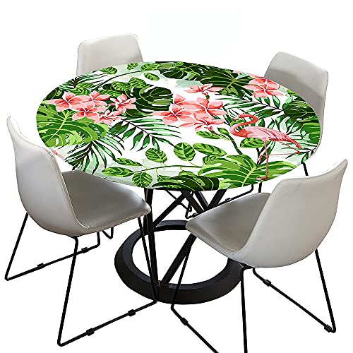 Morbuy Rund Tischdecke Elastisch, 3D Tropische Rund Tischdecken Wasserdicht Lotuseffekt Abwaschbar Abwischbar Tischtuch für Dekoration Küchentisch Garten Outdoor (Durchmesser 100cm,Flamingo) von Morbuy