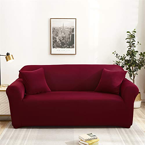 Morbuy Sofabezug Sofaüberwürfe für 1/2/3/4 Sitzer Armlehnen Sofa, Einfarbig Sofabezug Elastische Stretch Antirutsch Farbecht + klebriges Rollengeschenk (2 Sitzer,Burgunderrot) von Morbuy