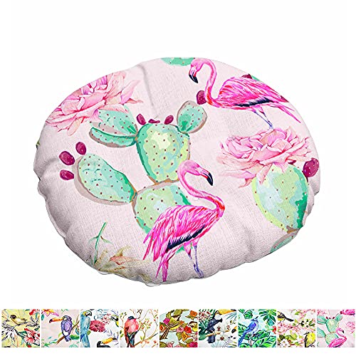 Morbuy Stuhlkissen Runde Sitzkissen Blumen Vogelserie Atmungsaktiv Baumwolle Leinen Tatami Komfortable Stühle Bodenkissen Sitzauflagen für Outdoor Garten Office Sessel (40x40cm,Flamingo) von Morbuy