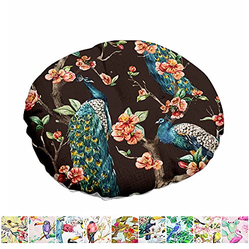 Morbuy Stuhlkissen Runde Sitzkissen Blumen Vogelserie Atmungsaktiv Baumwolle Leinen Tatami Komfortable Stühle Bodenkissen Sitzauflagen für Outdoor Garten Office Sessel (40x40cm,Pfau) von Morbuy