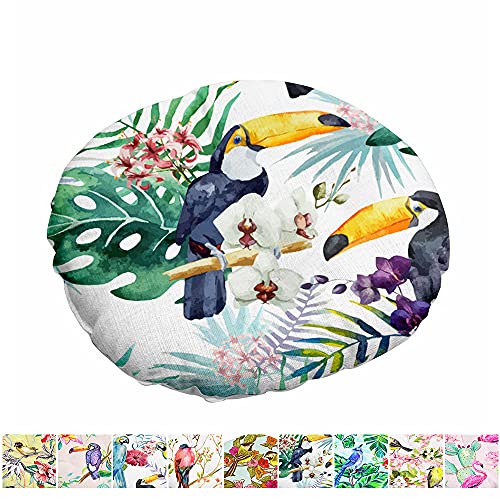 Morbuy Stuhlkissen Runde Sitzkissen Blumen Vogelserie Atmungsaktiv Baumwolle Leinen Tatami Komfortable Stühle Bodenkissen Sitzauflagen für Outdoor Garten Office Sessel (40x40cm,Tukan) von Morbuy