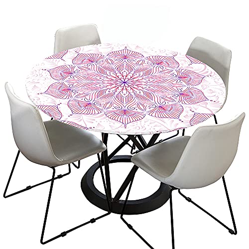 Morbuy Tischdecke Elastisch, 3D Mandala Rund Tischdecken Wasserdicht Lotuseffekt Abwaschbar Abwischbar Tischtuch für Dekoration Küchentisch Garten Outdoor (120cm,Hell-Pink) von Morbuy
