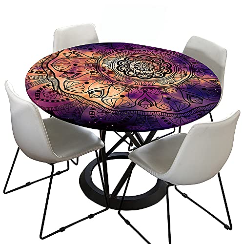 Morbuy Tischdecke Elastisch, 3D Mandala Rund Tischdecken Wasserdicht Lotuseffekt Abwaschbar Abwischbar Tischtuch für Dekoration Küchentisch Garten Outdoor (90cm,Lila Graffiti) von Morbuy