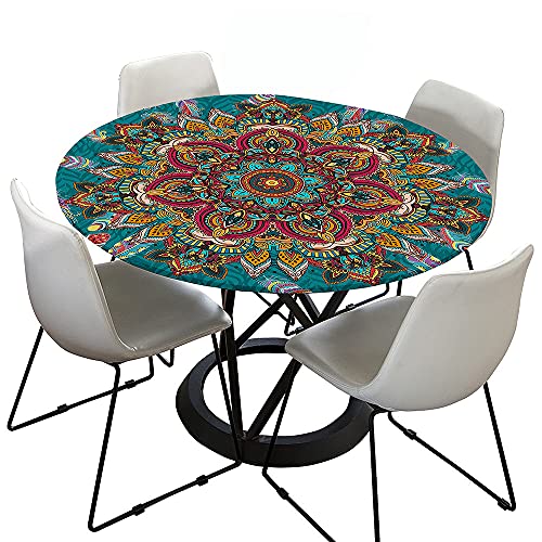 Morbuy Tischdecke Elastisch, 3D Mandala Rund Tischdecken Wasserdicht Lotuseffekt Abwaschbar Abwischbar Tischtuch für Dekoration Küchentisch Garten Outdoor (150cm,Pfauenblau) von Morbuy