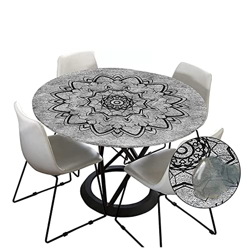 Morbuy Tischdecke Outdoor Rund 120 cm, Elastisch Rund Abwaschbar Tischdecken Wasserabweisend Lotuseffekt Garten Tischdecke Grau Mandala Table Cloth, Ideal für 100cm-110cm von Morbuy