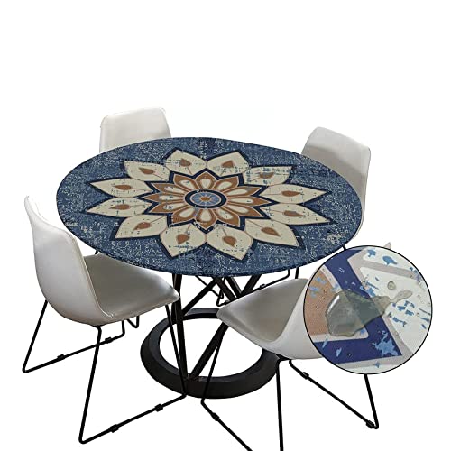 Morbuy Tischdecke Outdoor Rund 180 cm, Elastisch Rund Abwaschbar Tischdecken Wasserabweisend Lotuseffekt Garten Tischdecke Blau Mandala Table Cloth, Ideal für 160cm-170cm von Morbuy