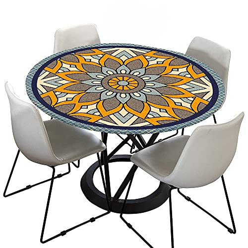 Morbuy Tischdecke Outdoor Rund 100 cm, Elastisch Rund Abwaschbar Tischdecken Wasserabweisend Lotuseffekt Garten Tischdecke Mandala Table Cloth, Ideal für 80cm-90cm von Morbuy