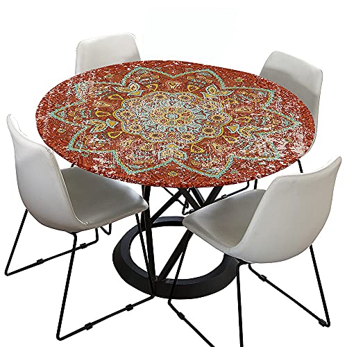 Morbuy Tischdecke Outdoor Rund 70 cm, Elastisch Rund Abwaschbar Tischdecken Wasserabweisend Lotuseffekt Garten Tischdecke Blau Mandala Table Cloth, Ideal für 50cm-60cm von Morbuy