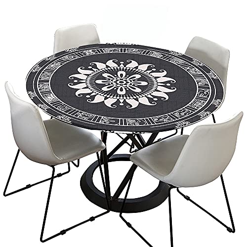 Morbuy Tischdecke Outdoor Rund 120 cm, Elastisch Rund Abwaschbar Tischdecken Wasserabweisend Lotuseffekt Garten Tischdecke Mandala Table Cloth, Ideal für 100cm-110cm von Morbuy