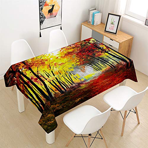 Morbuy Tischdecke Rechteckig Abwaschbar-3D Gefallene Blätter Drucken Tischdecken Quadratisch Wasserdicht Lotuseffekt Abwischbar Tischtuch für Dekoration Küche Garten (140x180cm,Ahorn Wald) von Morbuy