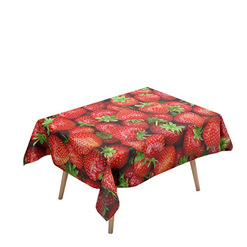 Morbuy Tischdecke Rechteckig Abwaschbar - 3D Obst Frucht Drucken Tischdecken Quadratisch Wasserdicht Lotuseffekt Abwischbar Tischtuch für Dekoration Küche Garten (100x140cm,Rote Erdbeere) von Morbuy