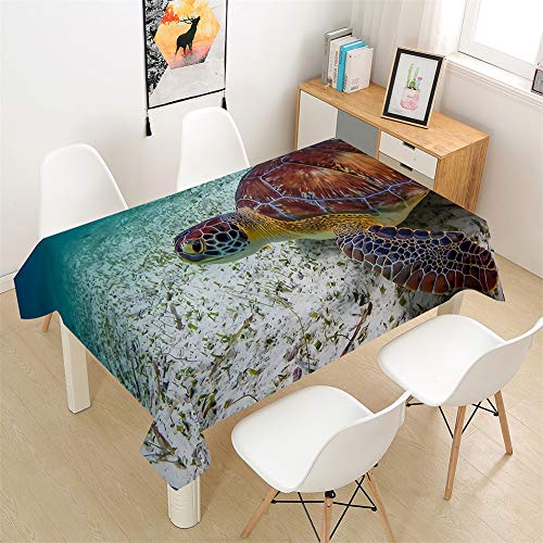 Morbuy Tischdecke Rechteckig Abwaschbar - 3D Schildkröte Drucken Tischdecken Quadratisch Wasserdicht Lotuseffekt Abwischbar Tischtuch für Dekoration Küche Garten (60x60cm,Marine Pflanzen) von Morbuy