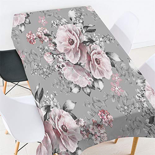 Morbuy Tischdecken Rechteckig, 3D Blumen Drucken Tischdecke Quadratisch Wasserdicht Lotuseffekt Abwischbar Tischtuch für Küche Garten Outdoor Dekoration (140x300cm,Pinke Blumen) von Morbuy