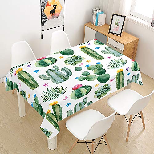 Morbuy Tischdecke Abwaschbar, Kaktus Drucken Tischtuch Rechteckig Tischwäsche Gartentischdecke Outdoor Tischdekoration Wasserdicht Polyester Ölfest Pflegeleicht (140x180cm,Sukkulenten) von Morbuy