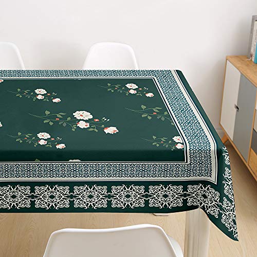 Morbuy Tischdecke Abwaschbar, klassisch Drucken Tischtuch Rechteckig Tischwäsche Gartentischdecke Outdoor Tischdekoration Wasserdicht Polyester Ölfest Pflegeleicht (140x220cm,Dunkelgrün) von Morbuy