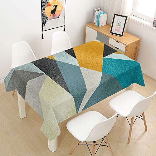 Morbuy Tischdecke Abwaschbar für Speisetisch, Wasserabweisend Abwischbar Lotuseffekt Quadrat Küchentischabdeckung Mosaik Nordischer Stil Tischtuch Fleckschutz (100x140cm,Gelb blau grün) von Morbuy